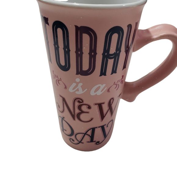 Sheffield Home Tall Pink Coffee Mug with Words: "Today is a New Day" - Picture 1 of 9
